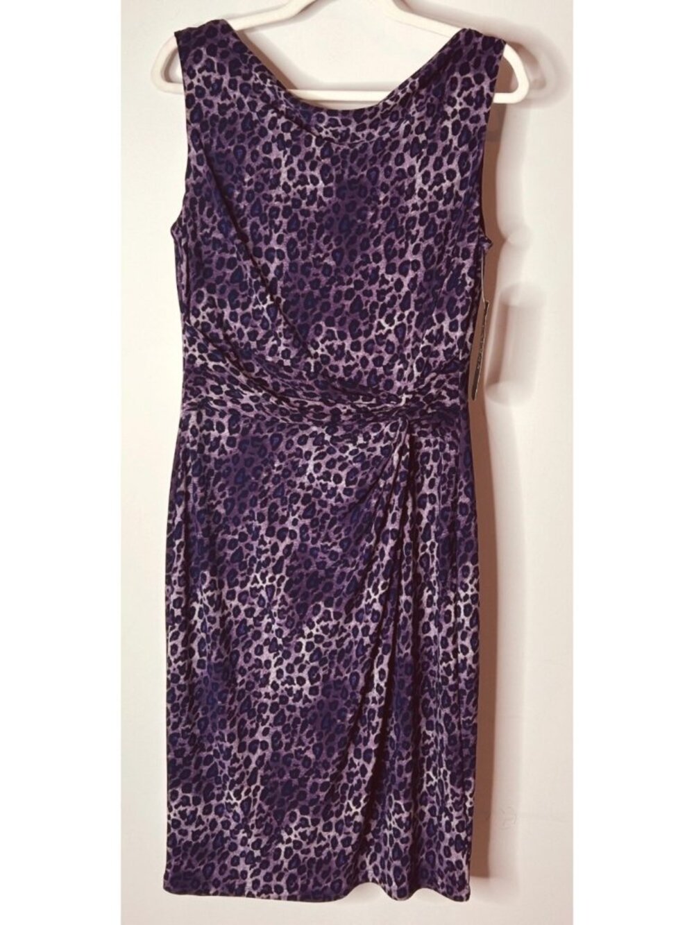 NWT LRL Purple Leopard Animal Print Dress Womens 12 Cocktail Ruched Party Glam